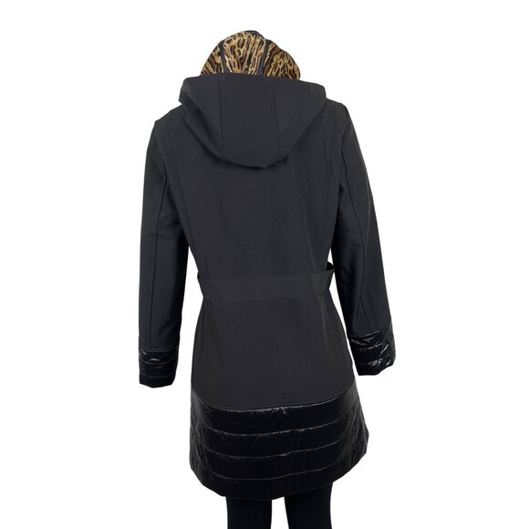 Via Spiga Black Quilted Hooded Coat With Golden Detail & Leopard Lining Szize S - Picture 7 of 13